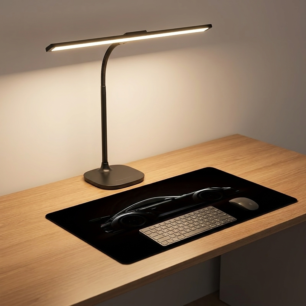 Tapis de bureau XL - motif voiture de sport, avec lampe et clavier